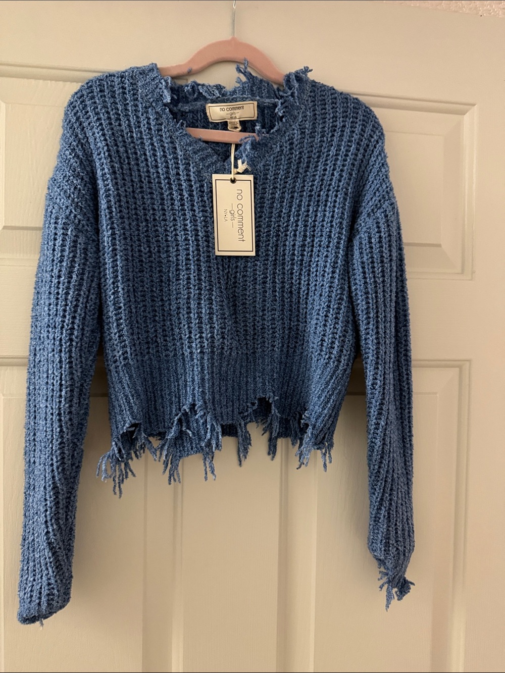 Blue Distressed Cropped Knit Sweater for girls size 7/8